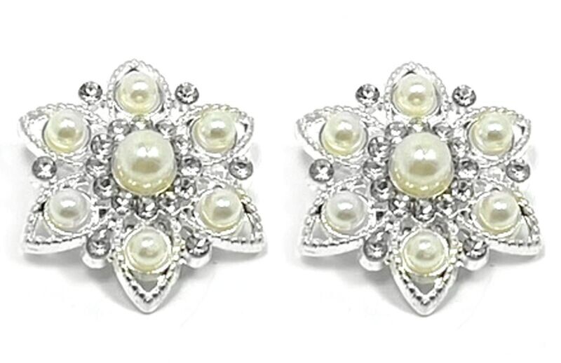 1 Paar Modeschmuck Clips Ohrringe Silber Blüte mit Strass und Perlen 2,5cm 1 Paar Modeschmuck Clips Ohrringe Silber Blüte mit Strass und Perlen 2,5cm
