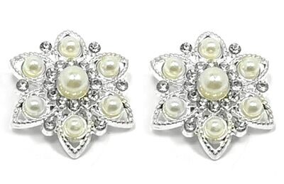 1 Paar Modeschmuck Clips Ohrringe Silber Blüte mit Strass und Perlen 2,5cm 1 Paar Modeschmuck Clips Ohrringe Silber Blüte mit Strass und Perlen 2,5cm