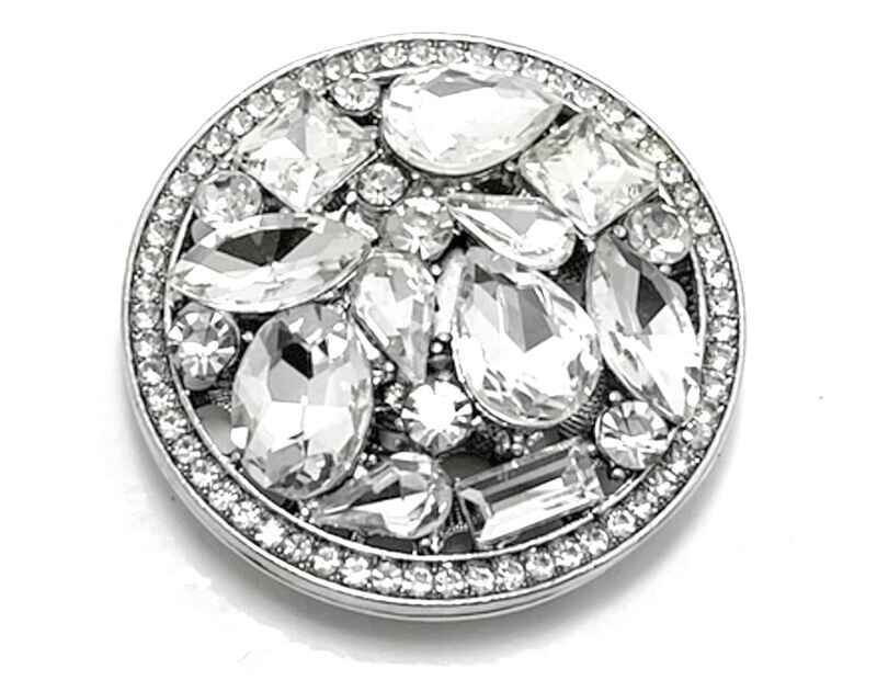 Modeschmuck Brosche rund Magnetclip mit viel großem Strass Silber 5cm Modeschmuck Brosche rund Magnetclip mit viel großem Strass Silber 5cm