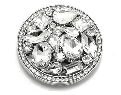 Modeschmuck Brosche rund Magnetclip mit viel großem Strass Silber 5cm Modeschmuck Brosche rund Magnetclip mit viel großem Strass Silber 5cm