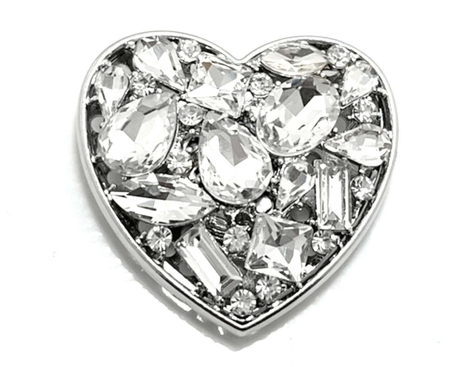 Modeschmuck Brosche Herz Magnetclip mit viel großem Strass Silber 5cm