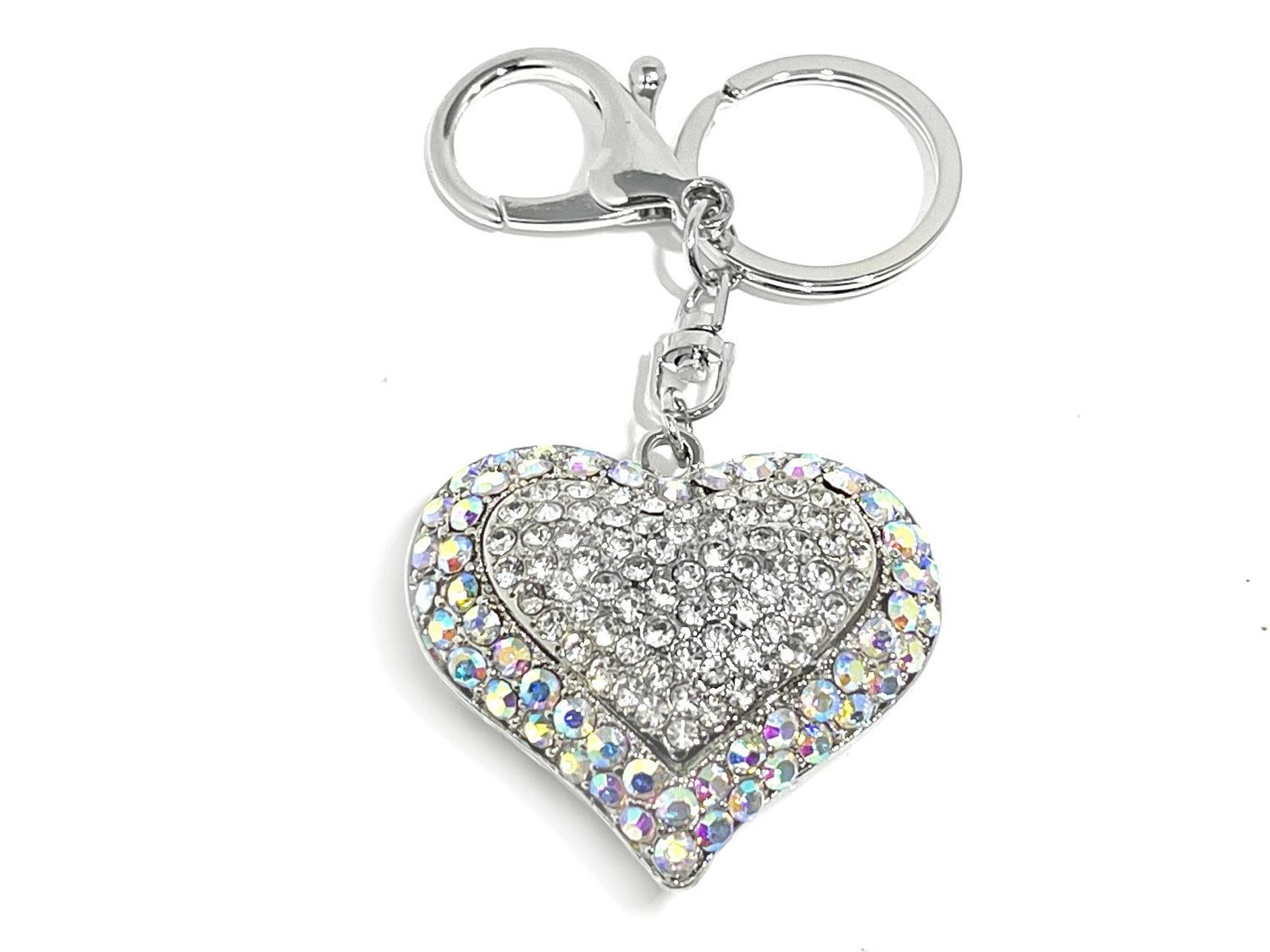 Schlüsselanhänger Taschenanhänger Herz mit klarem und irisierendem Strass 5cm