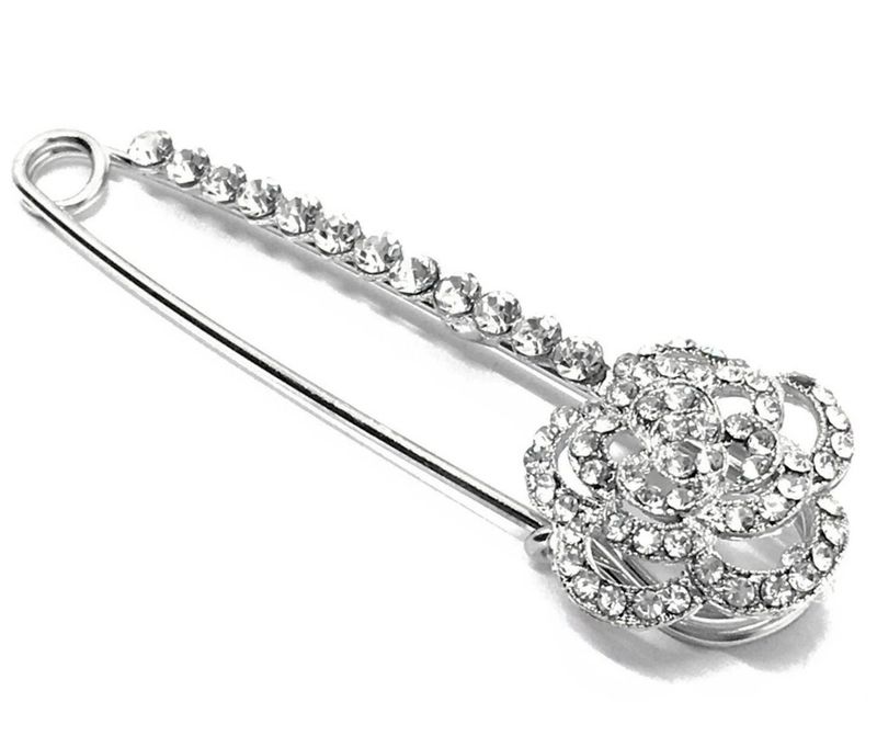 Brosche Anstecknadel Schalnadel mit Strass 8cm Blume Silber Brosche Anstecknadel Schalnadel mit Strass 8cm Blume Silber