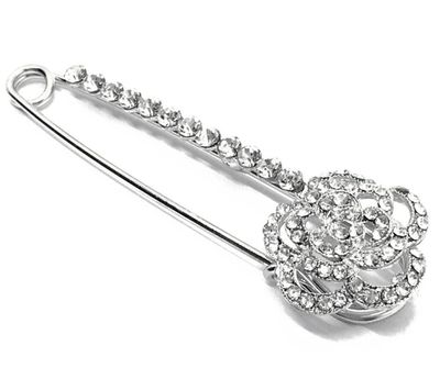 Brosche Anstecknadel Schalnadel mit Strass 8cm Blume Silber Brosche Anstecknadel Schalnadel mit Strass 8cm Blume Silber