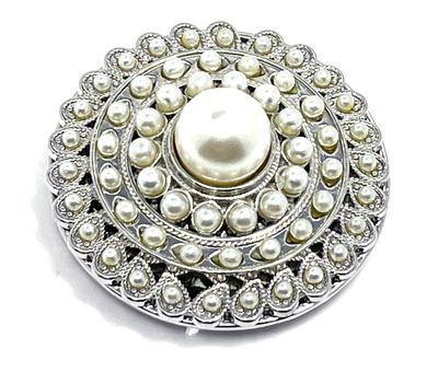 Brosche Schalclip Magnetclip mit unterschiedlich großen Perlen Silber 4,5cm Brosche Schalclip Magnetclip mit unterschiedlich großen Perlen Silber 4,5cm
