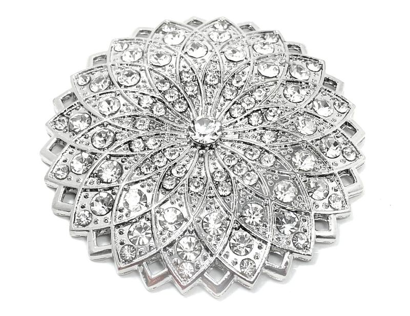 Brosche Schalclip Magnetclip Fantasie Blüte mit klarem Strass Silber 5cm Brosche Schalclip Magnetclip Fantasie Blüte mit klarem Strass Silber 5cm