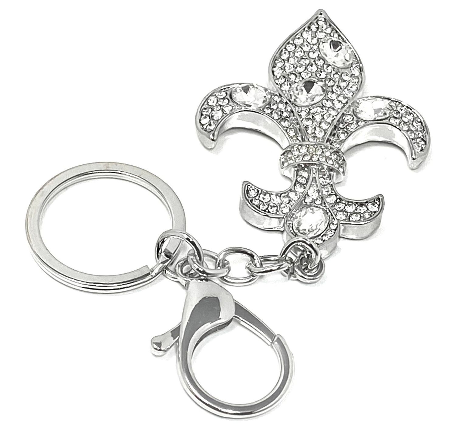 Schlüsselanhänger Taschenanhänger Lilie Fleur de Lis mit Strass silber 6cm
