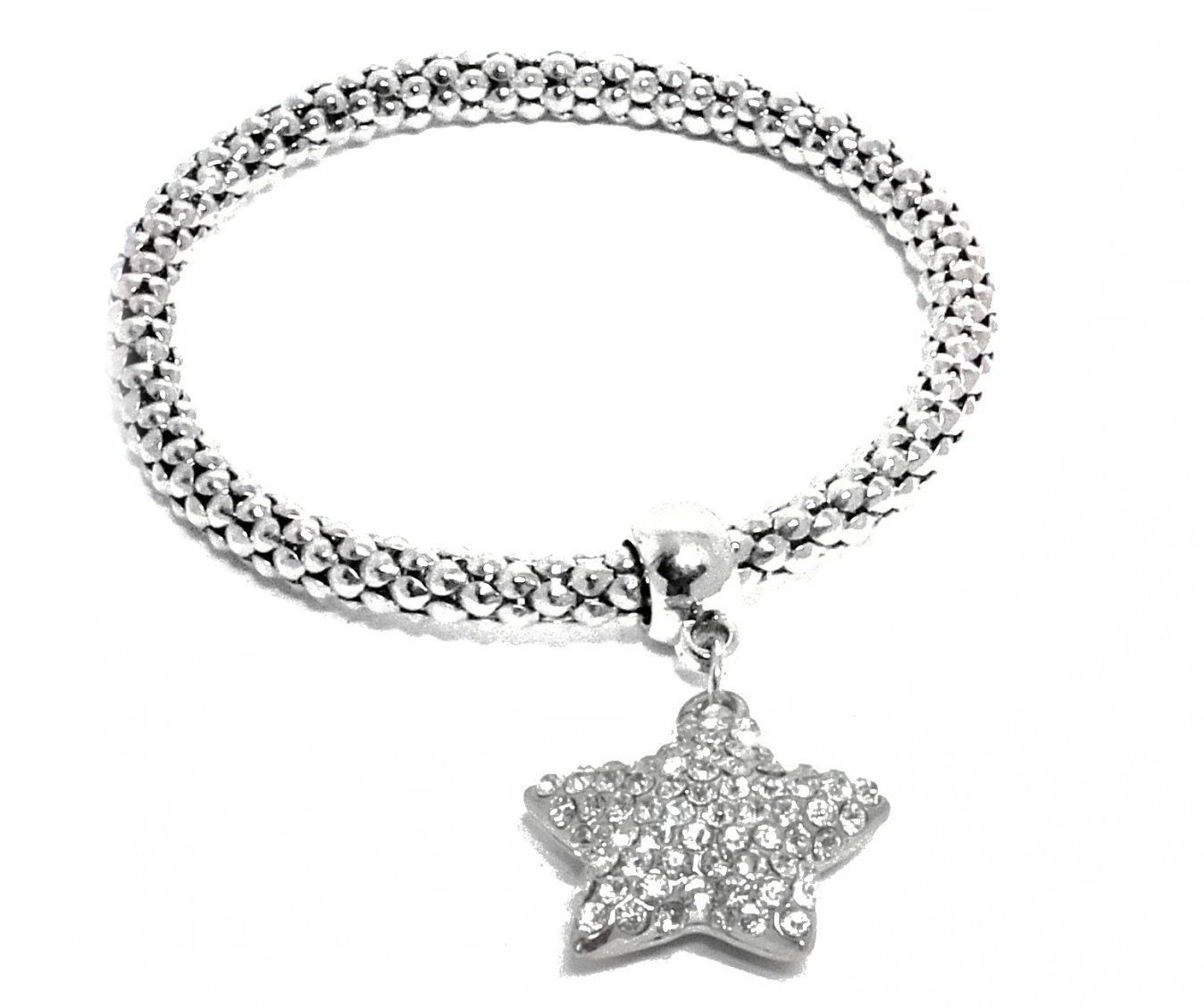 Armband mit Stern oder Kugel mit Strass silberfarben Strech
