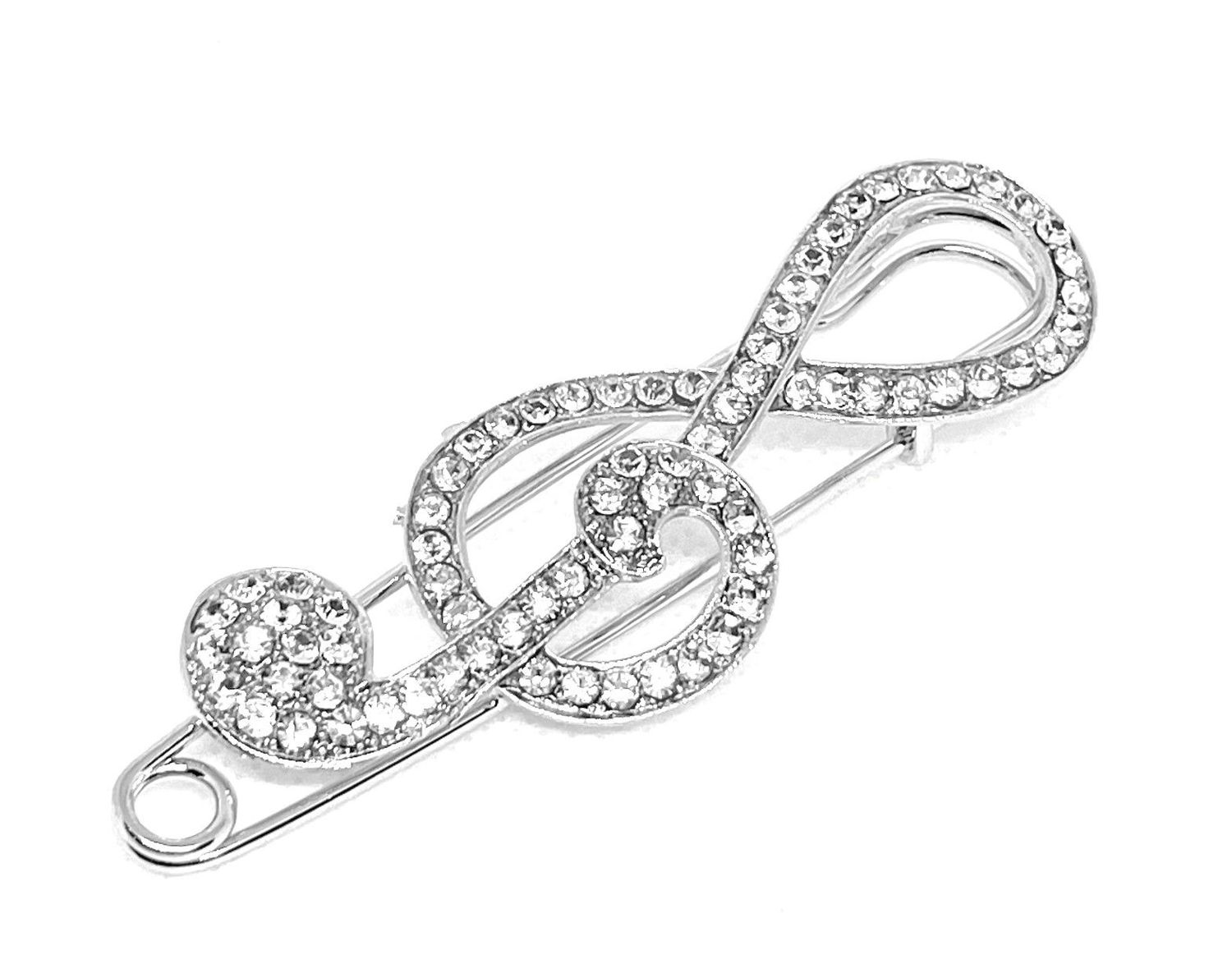 Brosche Anstecknadel Schalnadel Notenschlüssel mit Strass 9cm