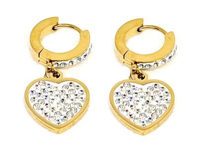 1 Paar Edelstahl Creolen Ohrringe mit Herz und Strass gold oder silberfarben 3cm 1 Paar Edelstahl Creolen Ohrringe mit Herz und Strass gold oder silberfarben 3cm