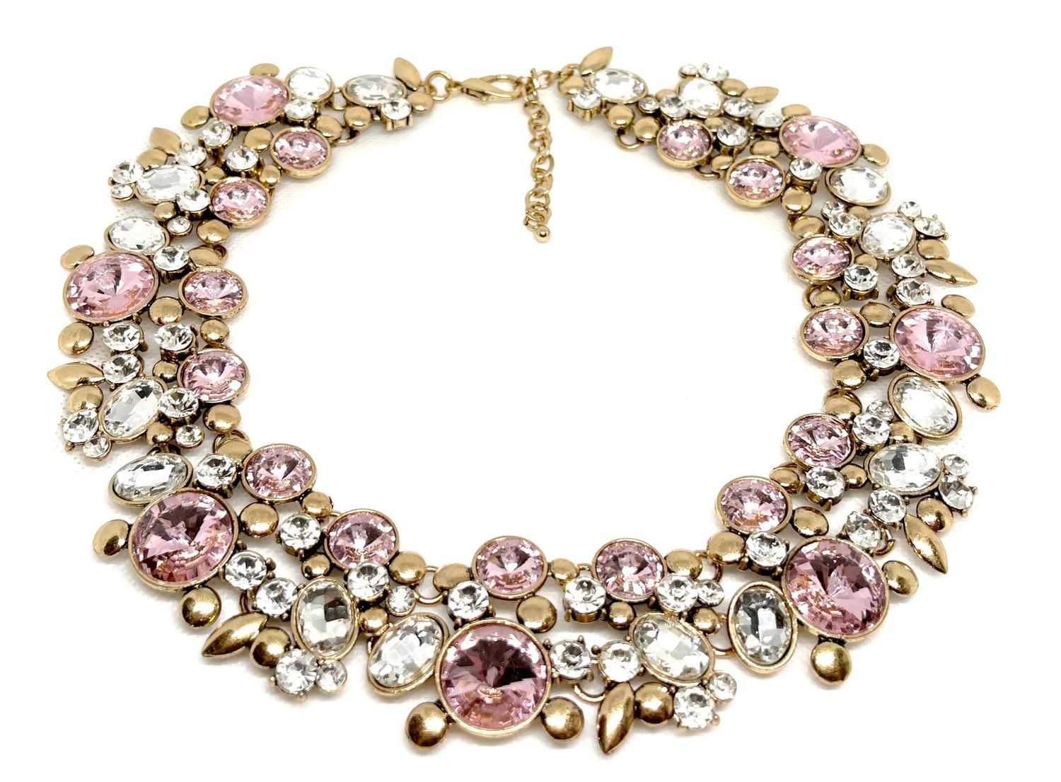 Statementkette Halskette gold mit rosa und klarem Strass 50cm