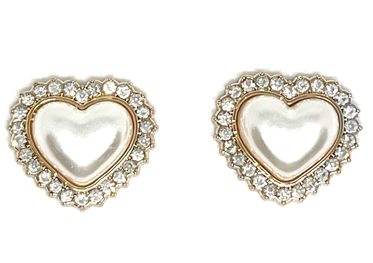 ​1 Paar Modeschmuck Clips Ohringe Herz Perle mit Strass goldfarben 2,5cm