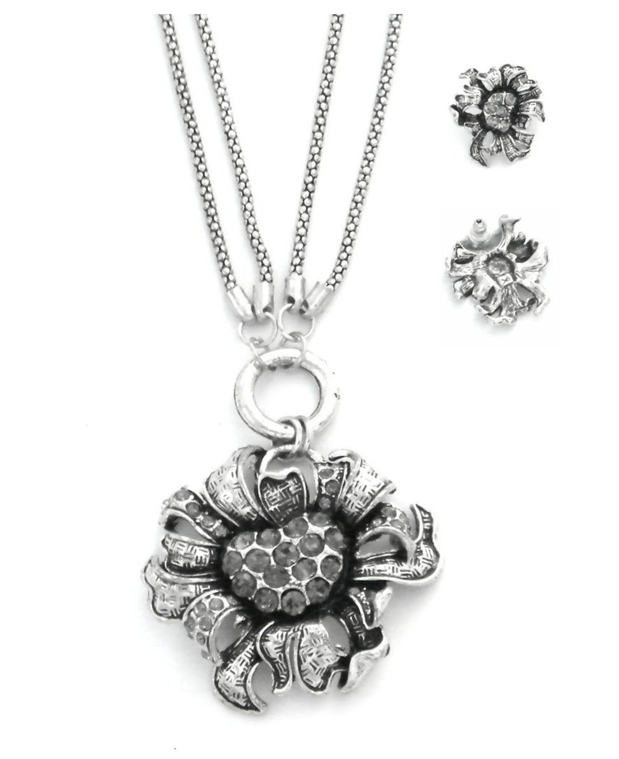 3teiliges Set Silber Schwarz FLOWERHEART mit Strass 50cm