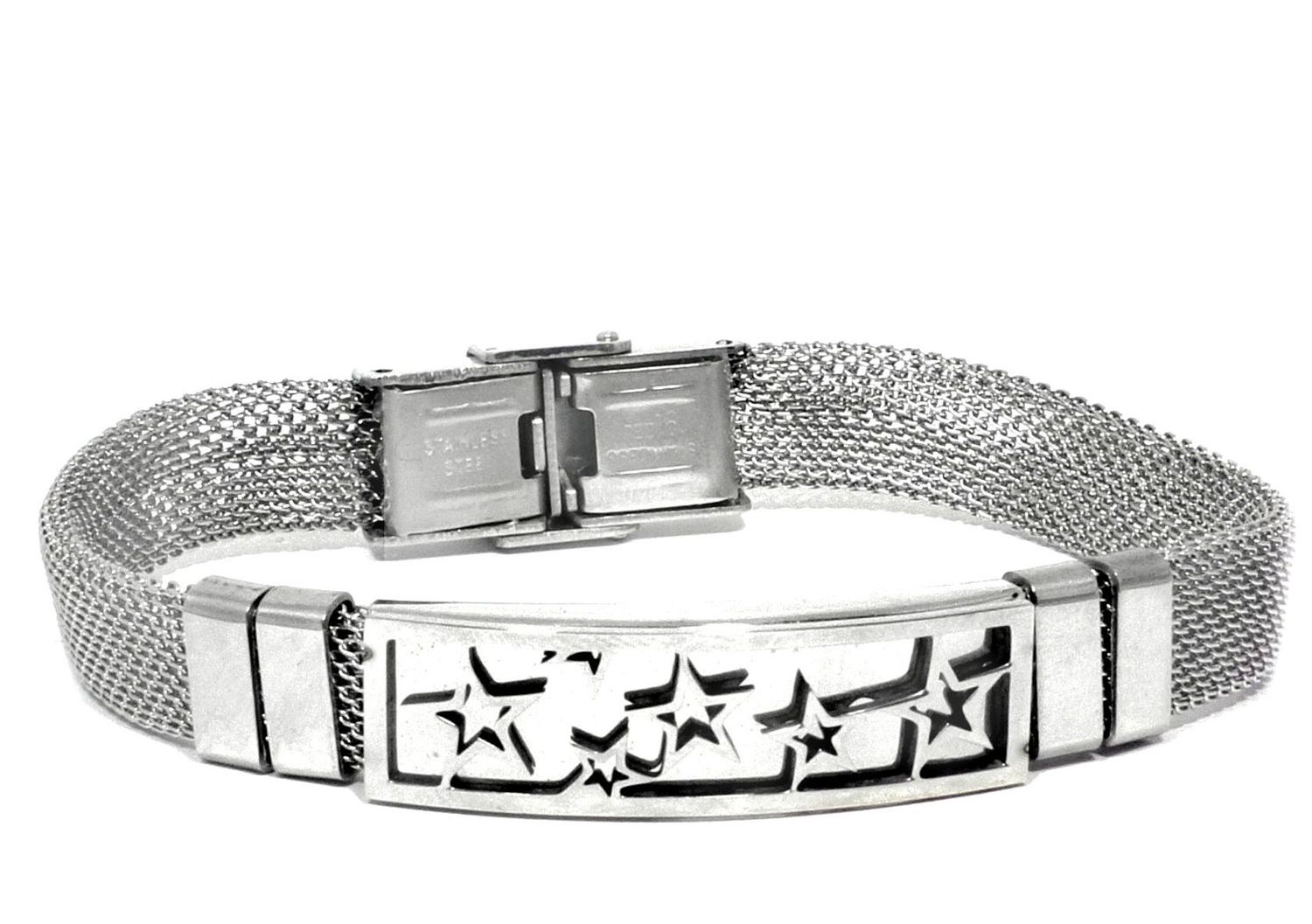 Edelstahlarmband Silber mit Sternenmotiv Gewebe 1,3cm breit