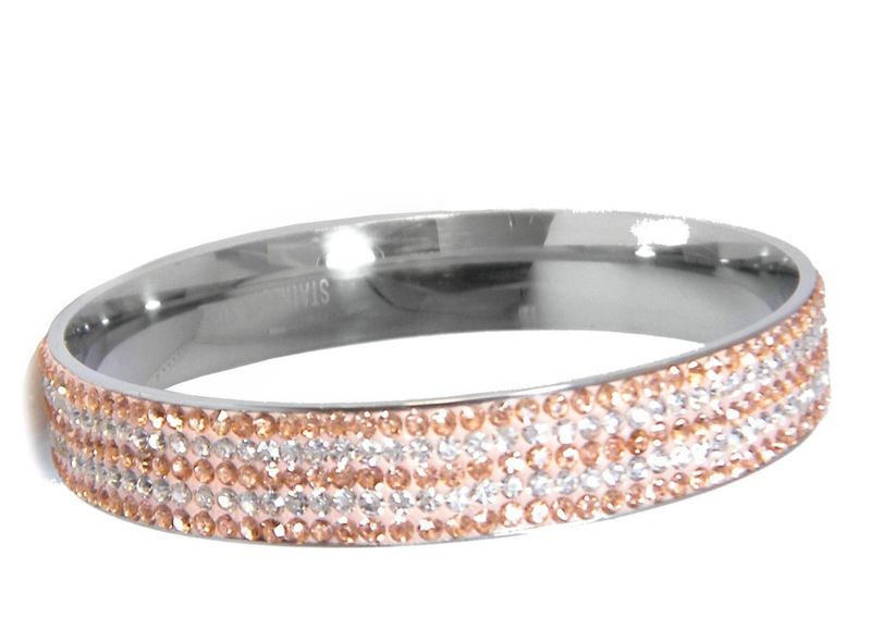 Edelstahl Armreif Silber mit Strass in braun und klar 1,2cm breit Edelstahl Armreif Silber mit Strass in braun und klar 1,2cm breit