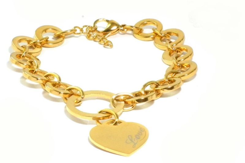 Edelstahl Gliederarmband mit Herzanhänger Love Gold Edelstahl Gliederarmband mit Herzanhänger Love Gold