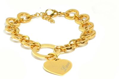 Edelstahl Gliederarmband mit Herzanhänger Love Gold Edelstahl Gliederarmband mit Herzanhänger Love Gold