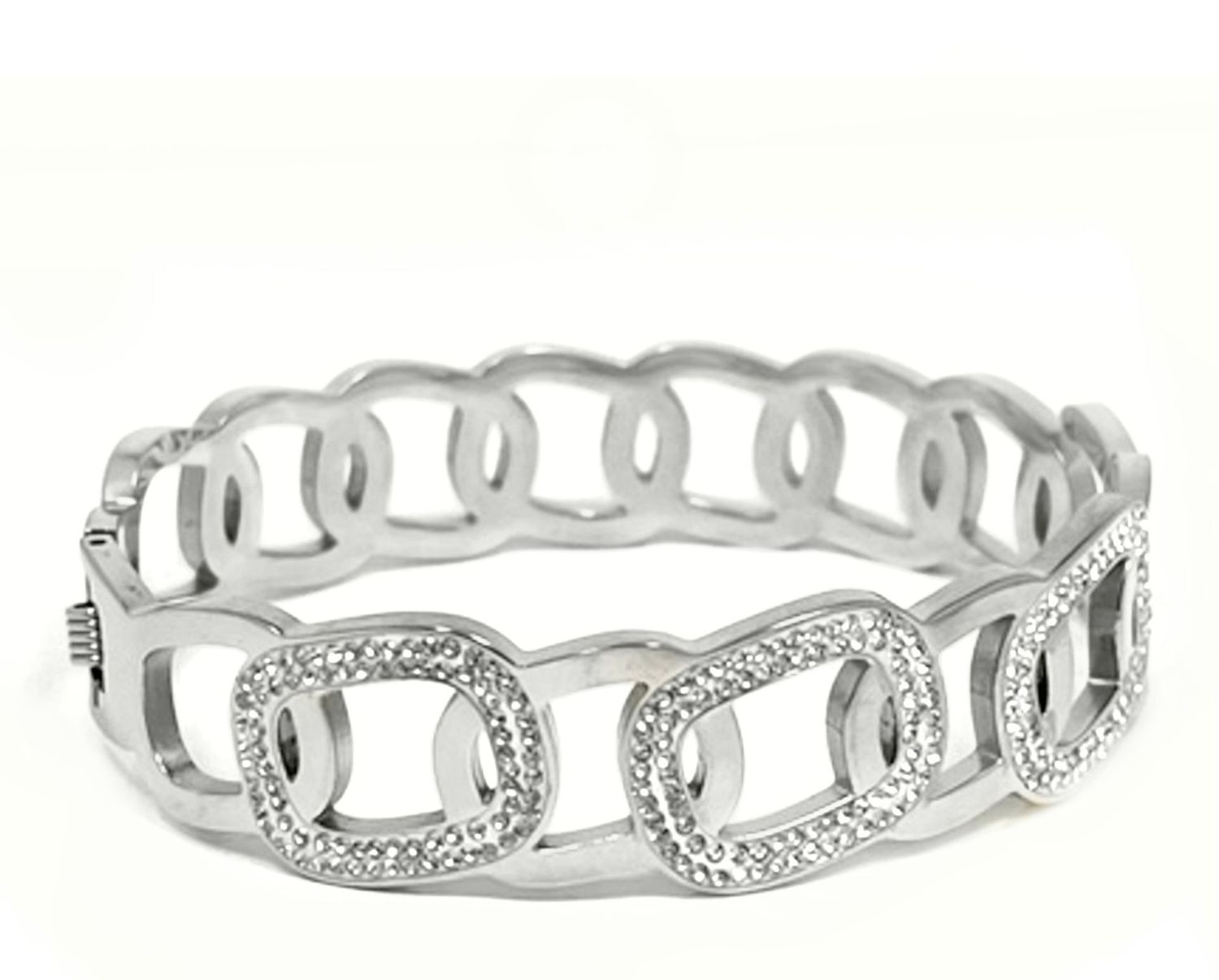 Edelstahl Armreif Armspange Silber od Gold mit Strass oval Kettenlook 0,8 - 1,5cm breit