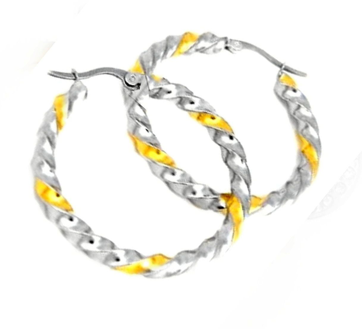1 Paar Creolen Ohrringe Edelstahl Bicolor gedreht 4cm