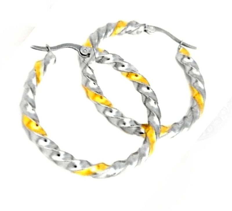 1 Paar Creolen Ohrringe Edelstahl Bicolor gedreht 4cm 1 Paar Creolen Ohrringe Edelstahl Bicolor gedreht 4cm