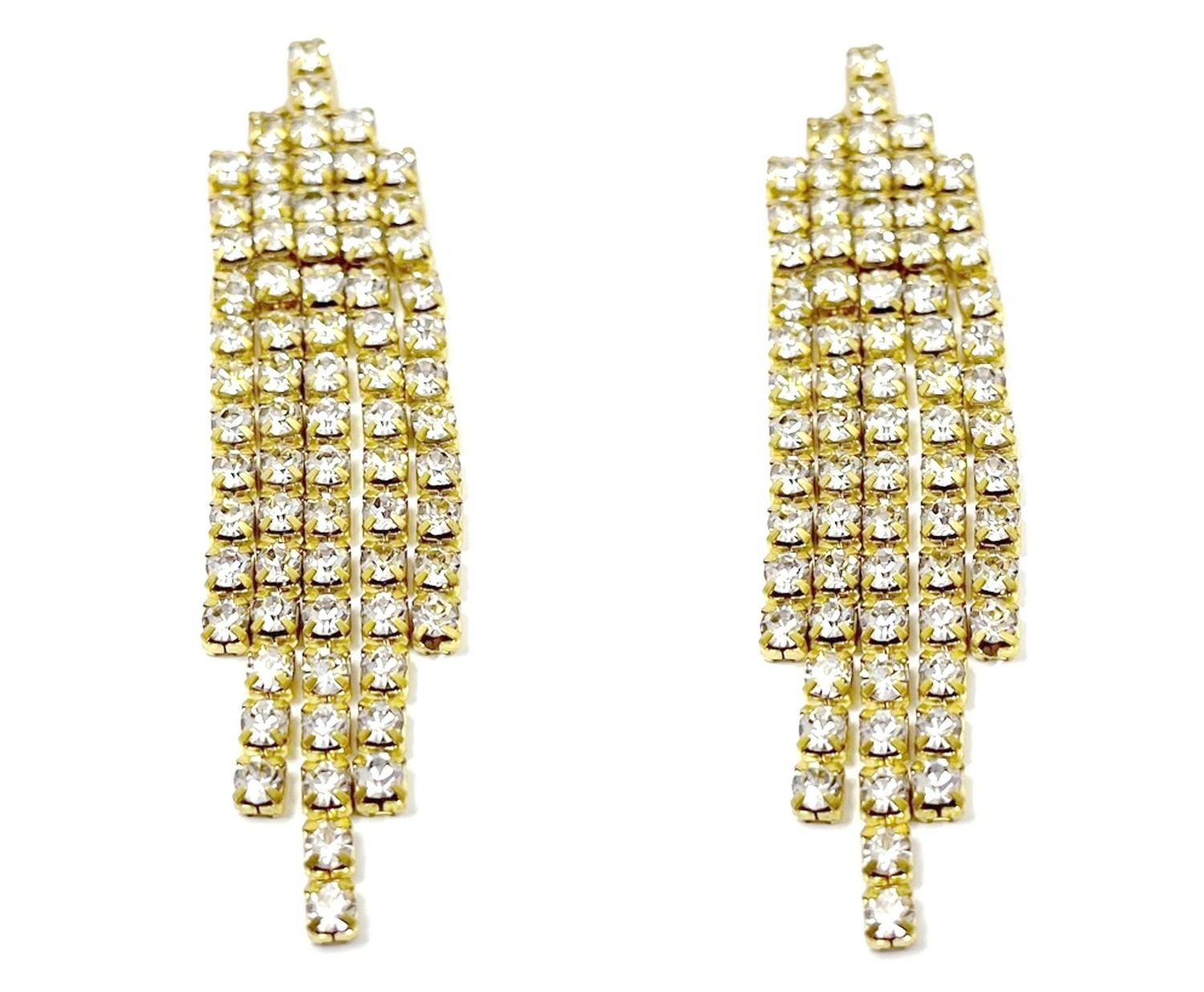 ​1 Paar Clips Ohringe Tower mit klarem Strass 7cm klar gold