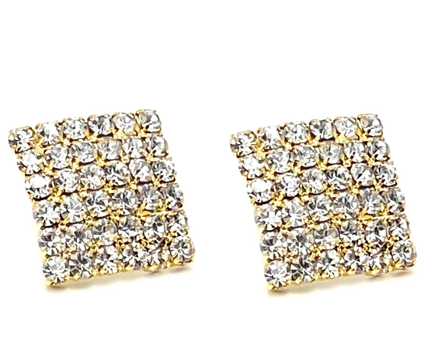 ​1 Paar Modeschmuck Clips Ohrringe Quadrat goldfarben mit klarem Strass 1,5cm gold