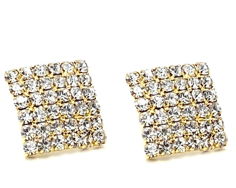 ​1 Paar Modeschmuck Clips Ohrringe Quadrat goldfarben mit klarem Strass 1,5cm gold