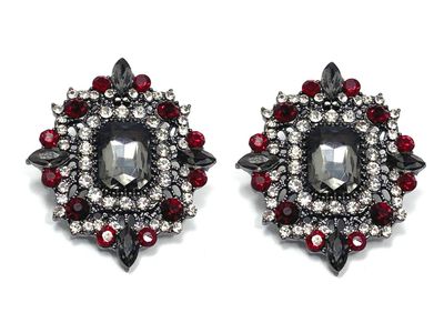 1 Paar Statement Clips Ohrringe mit Strass Rot Granat Klar Grau Karo 4,5cm 1 Paar Statement Clips Ohrringe mit Strass Rot Granat Klar Grau Karo 4,5cm
