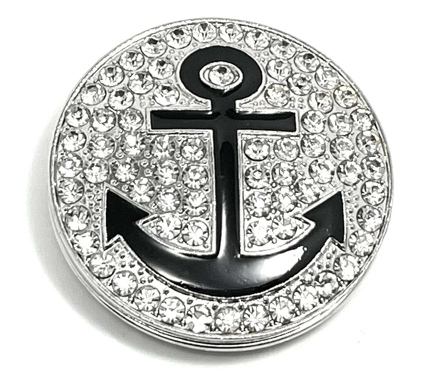 Brosche Schalclip Magnetclip Anker Silber Schwarz mit Strass 5cm
