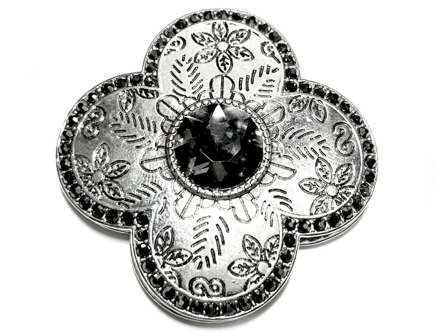 Brosche Schalclip Magnetclip Blüte mit grauem Strass Silber 5,5cm VL