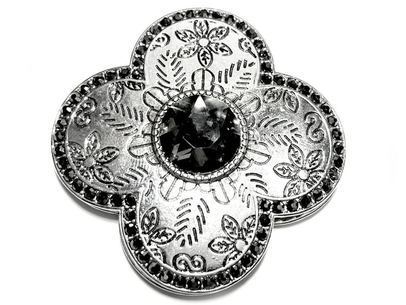Brosche Schalclip Magnetclip Blüte mit grauem Strass Silber 5,5cm VL Brosche Schalclip Magnetclip Blüte mit grauem Strass Silber 5,5cm VL