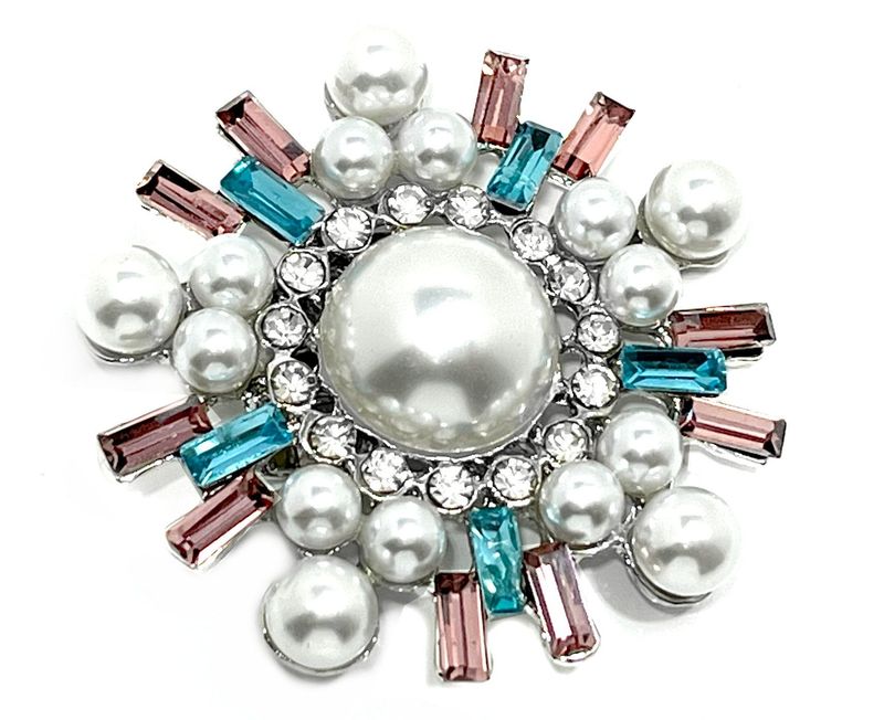 Brosche Anstecknadel mit Baguetteförmigem Strass und Perlen Blau Rosa Silber 5cm Beyond Diva Brosche Anstecknadel mit Baguetteförmigem Strass und Perlen Blau Rosa Silber 5cm