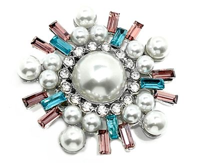 Brosche Anstecknadel mit Baguetteförmigem Strass und Perlen Blau Rosa Silber 5cm Beyond Diva Brosche Anstecknadel mit Baguetteförmigem Strass und Perlen Blau Rosa Silber 5cm