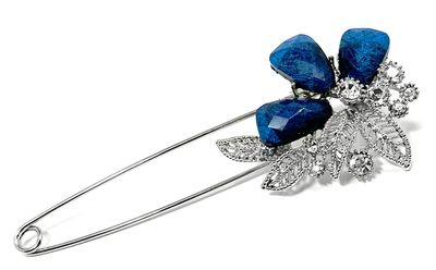 Brosche Anstecknadel Schalnadel mit blauem Schmuckstein und Strass 10cm Beyond Diva Brosche Anstecknadel Schalnadel mit blauem Schmuckstein und Strass 10cm silber
