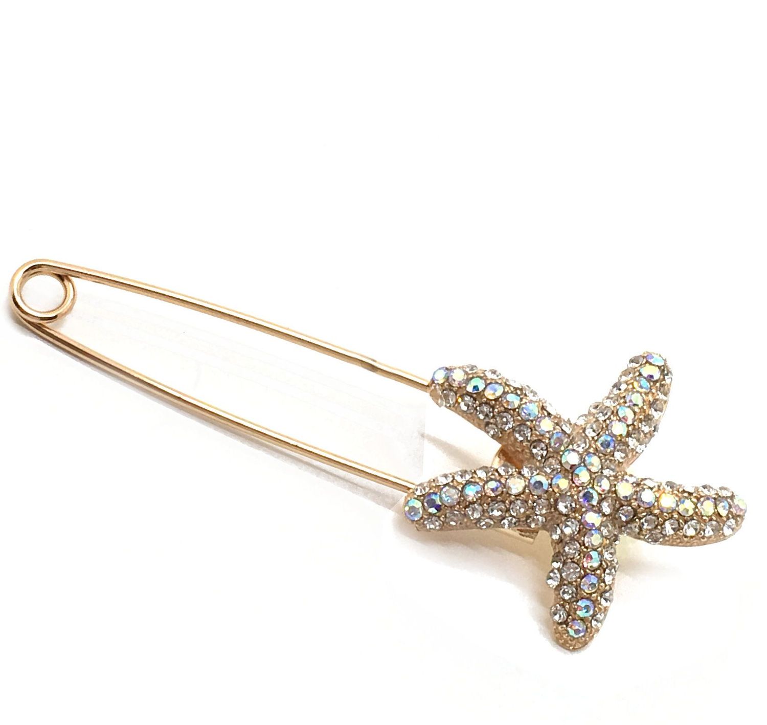 Beyond Diva Brosche Anstecknadel Schalnadel Seestern mit Strass gold 10cm