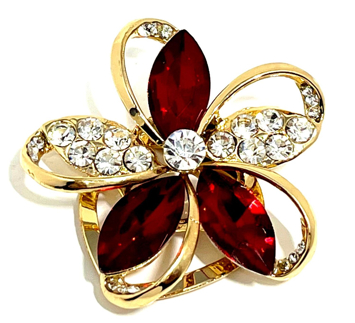 Brosche Schalclip Bume mit rotem Strass  4x4cm gold