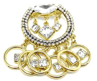 Modeschmuck Brosche Anstecknadel mit Ringen und quadratischem Strass 4,5cm breit Modeschmuck Brosche Anstecknadel mit Ringen und quadratischem Strass 4,5cm breit gold