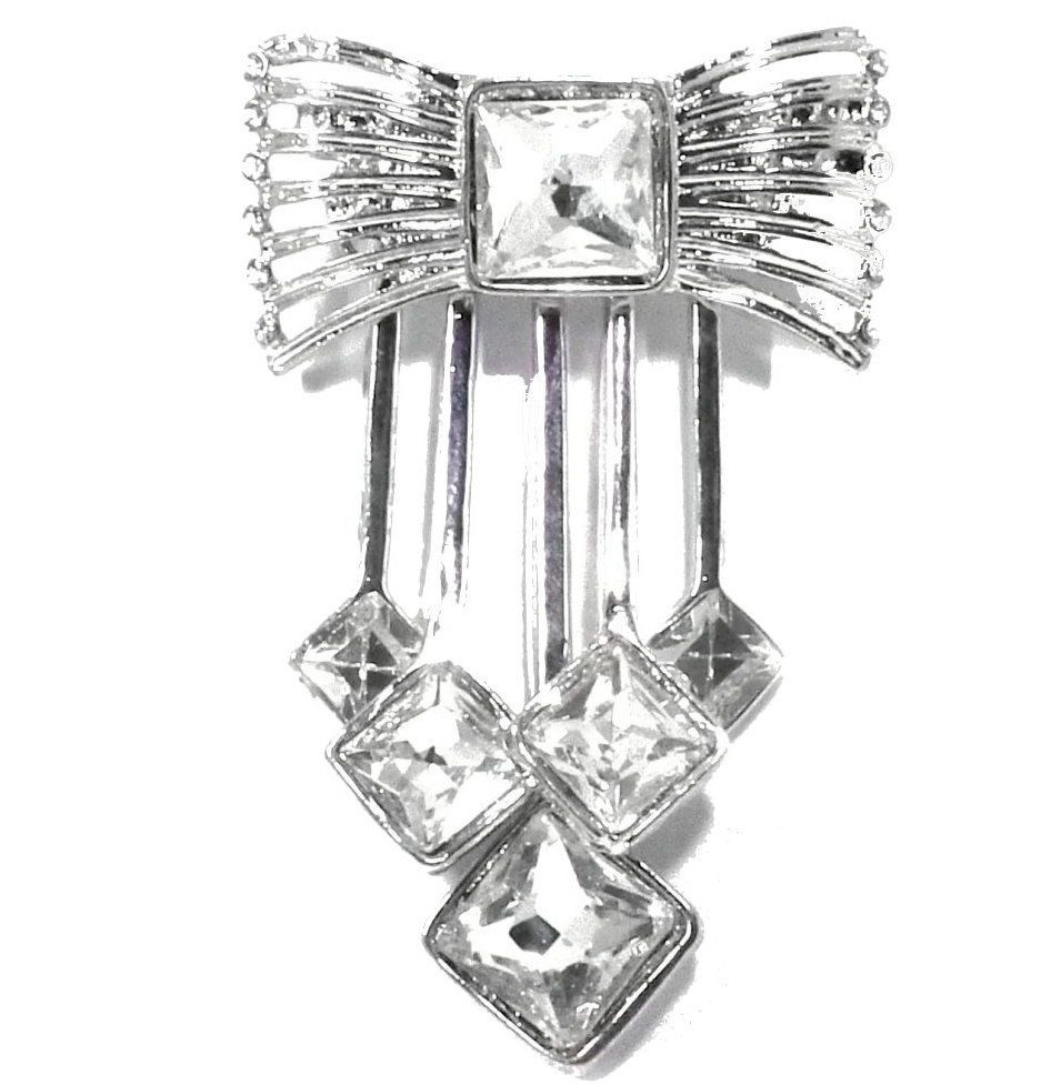 Modeschmuck Brosche Anstecknadel mit Strass Schleife 4x6cm silber