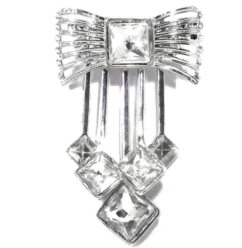 Modeschmuck Brosche Anstecknadel mit Strass Schleife 4x6cm Modeschmuck Brosche Anstecknadel mit Strass Schleife 4x6cm silber