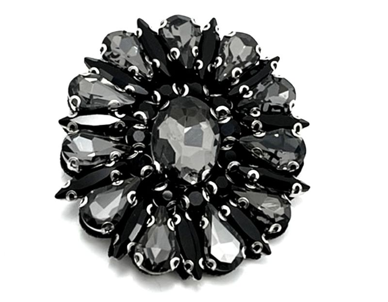 Brosche Anstecknadel klarem Marquise und Tropfen in grau schwarzem Strass 6cm