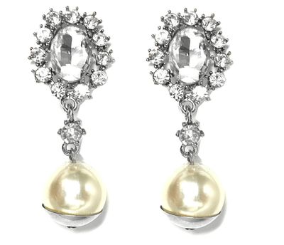 1 Paar Clips Ohrringe mit Strass und Perle Silber 5cm 1 Paar Clips Ohrringe mit Strass und Perle Silber 5cm