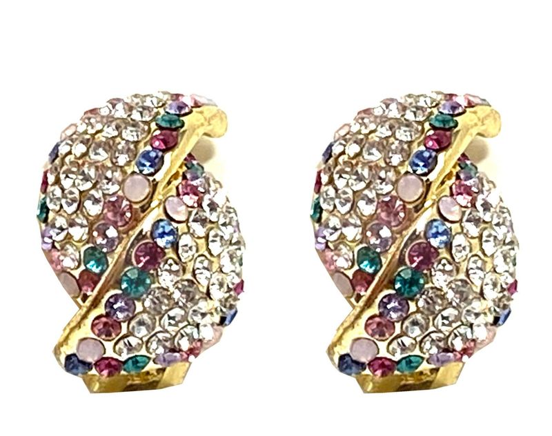 ​1 Paar Clips Ohrringe Spin goldfarben mit buntem Strass 2x1cm