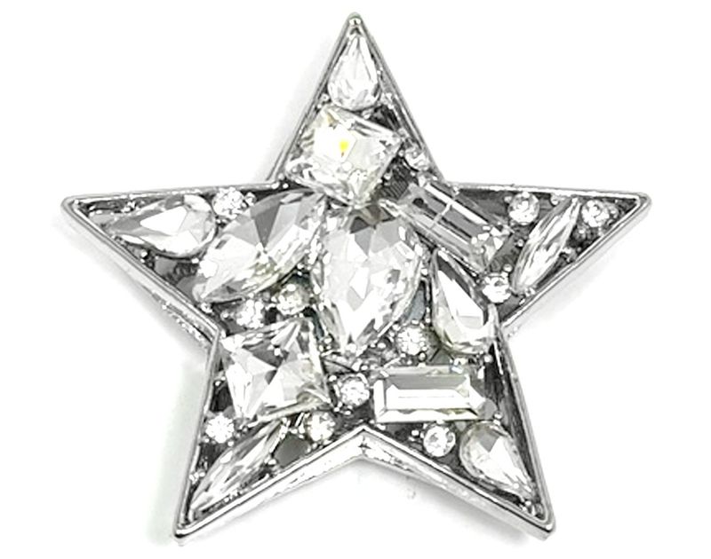 Modeschmuck Brosche Stern Magnetclip mit viel großem Strass Silber 5,5cm