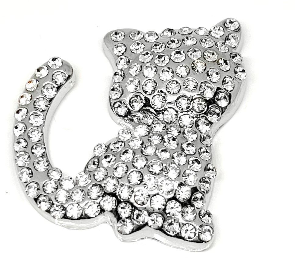 Brosche Magnetbrosche Katze silberfarben mit klarem Strass 4,5cm