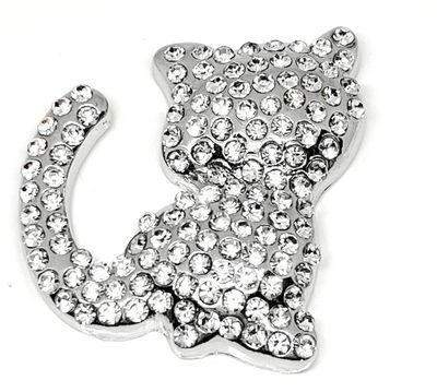 Brosche Magnetbrosche Katze silberfarben mit klarem Strass 4,5cm Brosche Magnetbrosche Katze silberfarben mit klarem Strass 4,5cm