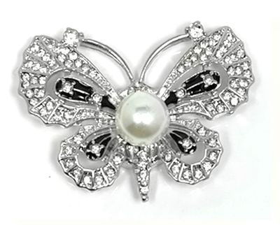 Brosche Schalclip mit Magnetclip Schmetterling Silber mit Strass und Perle 4,5x3,5cm Brosche Schalclip mit Magnetclip Schmetterling Silber mit Strass und Perle 4,5x3,5cm