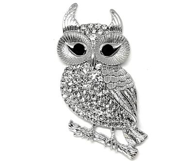 Brosche Eule Schalclip mit Magnetclip mit klarem Strass silber schwarz 5cm Brosche Eule Schalclip mit Magnetclip mit klarem Strass silber schwarz 5cm