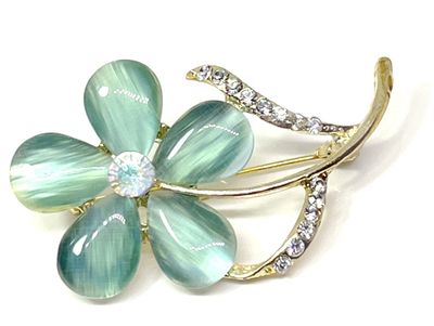 Brosche Anstecknadel Blatt Blume mit klarem Strass und grünem Schmuckstein 5x3cm Brosche Anstecknadel Blatt Blume mit klarem Strass und grünem Schmuckstein 5x3cm