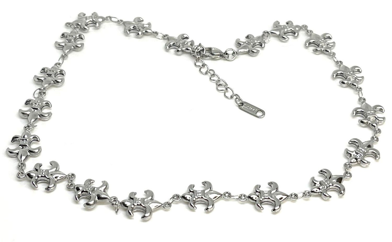 Edelstahl Halskette Collier mit Lilie Fleur de lis  silberfarben 45 - 50cm