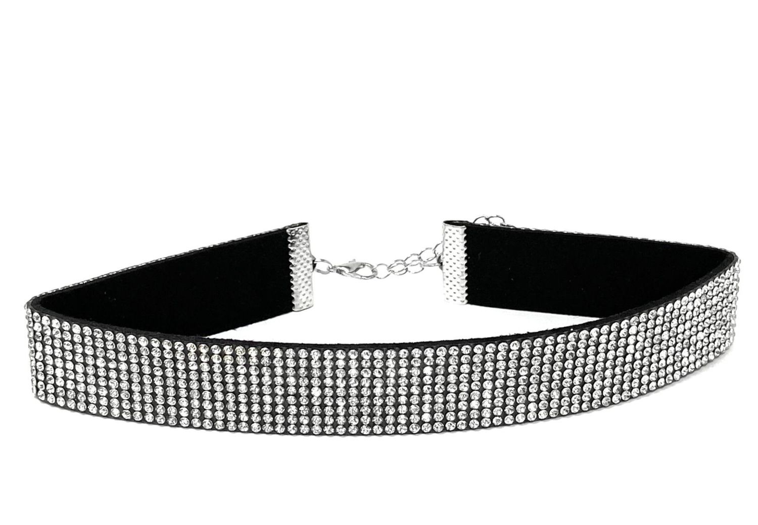 Halskette Halsband Choker Collier mit Strass Kropfband Silber Schwarz 2cm